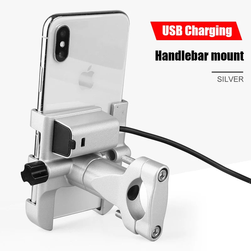 SMOYNG Aluminum Alloy Motorcycle Phone Holder Stand With USB Charger Support Moto Mirro Handlebar Mobil Bracket Mount For iPhone