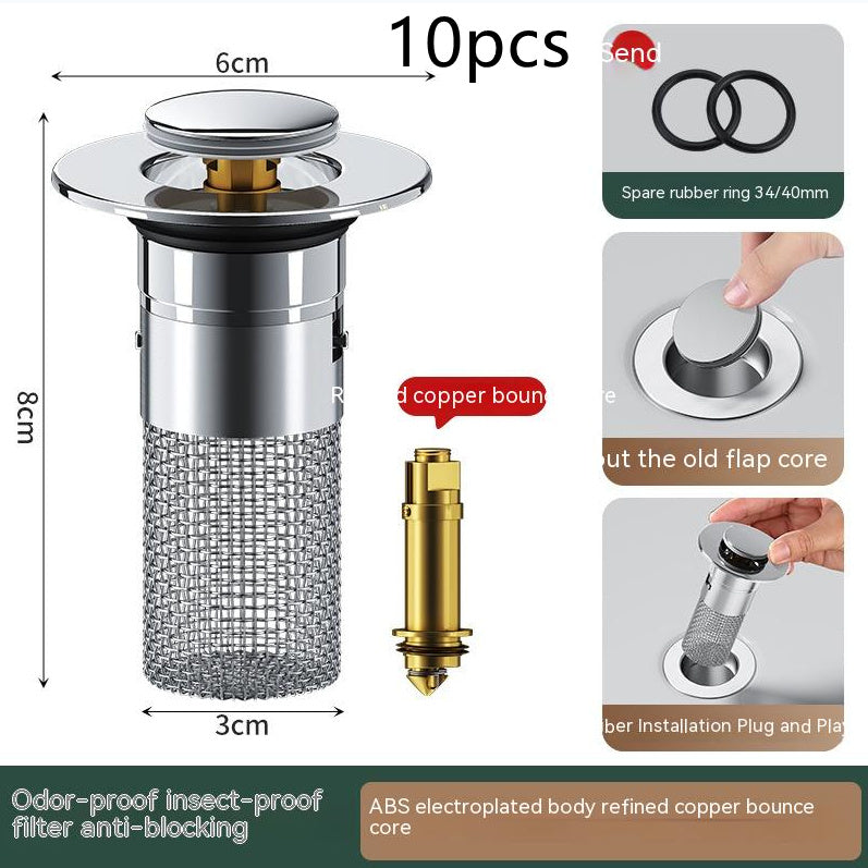 Long Pop-Up Sink Drains Filter Bathroom Press