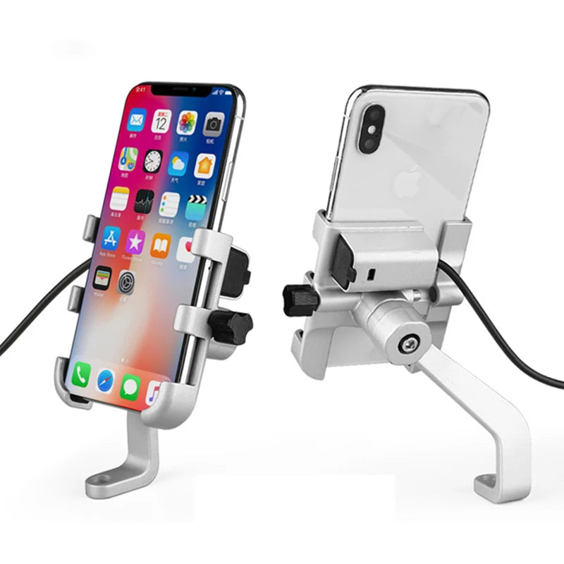 SMOYNG Aluminum Alloy Motorcycle Phone Holder Stand With USB Charger Support Moto Mirro Handlebar Mobil Bracket Mount For iPhone