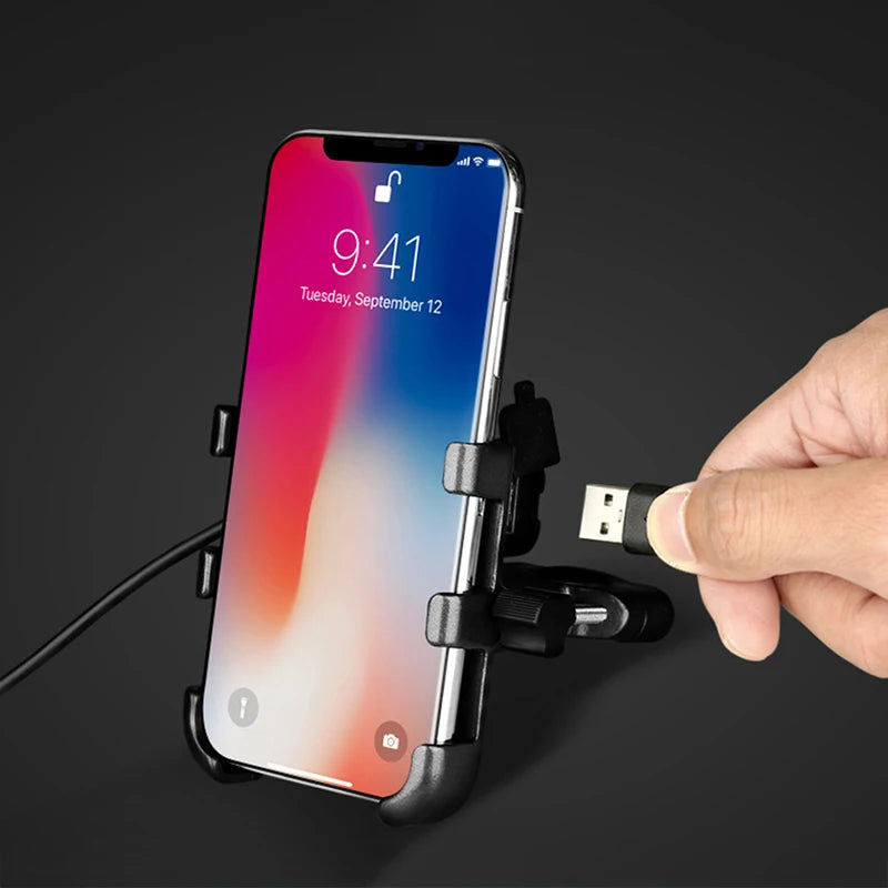 SMOYNG Aluminum Alloy Motorcycle Phone Holder Stand With USB Charger Support Moto Mirro Handlebar Mobil Bracket Mount For iPhone