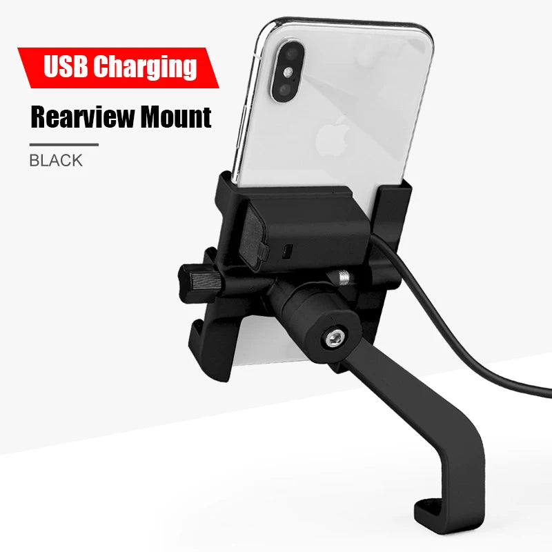 SMOYNG Aluminum Alloy Motorcycle Phone Holder Stand With USB Charger Support Moto Mirro Handlebar Mobil Bracket Mount For iPhone