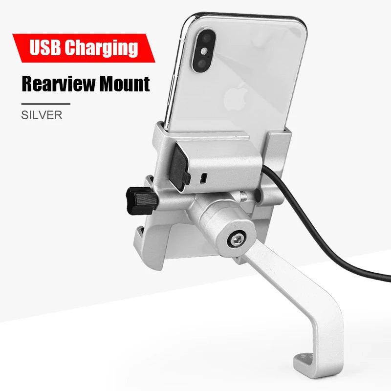 SMOYNG Aluminum Alloy Motorcycle Phone Holder Stand With USB Charger Support Moto Mirro Handlebar Mobil Bracket Mount For iPhone
