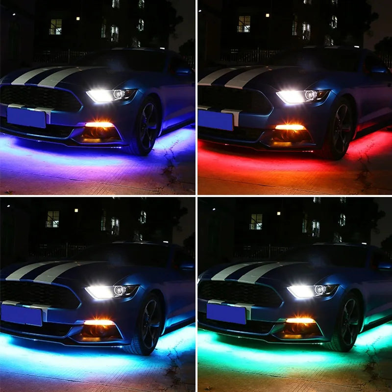 Car Underglow Neon Accent Strip Light Kit 8 Color Sound Active Function APP/Remote Control 4pcs LED Underbody System Light Strip