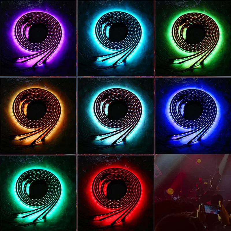 Car Underglow Neon Accent Strip Light Kit 8 Color Sound Active Function APP/Remote Control 4pcs LED Underbody System Light Strip