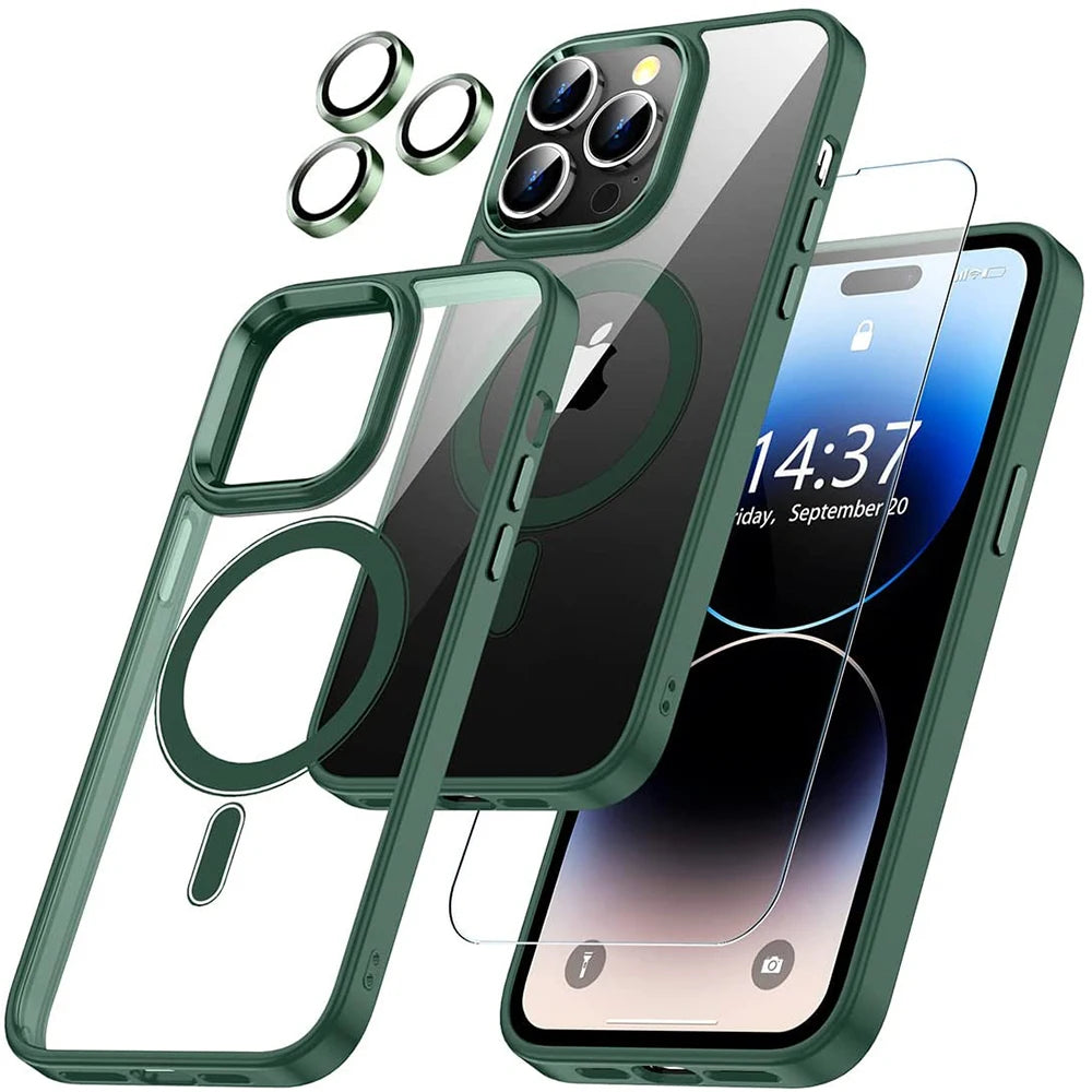Green Camera Lens Screen Protector Case For Magsafe Mag Safe iPhone 15 15Pro 14 Plus 13 Pro Max 12 11 14Pro Cover Accessories