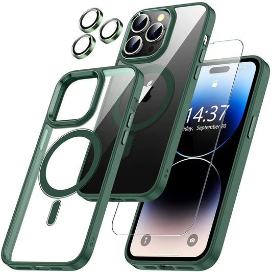 Green Camera Lens Screen Protector Case For Magsafe Mag Safe iPhone 15 15Pro 14 Plus 13 Pro Max 12 11 14Pro Cover Accessories
