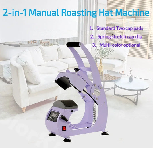 Cap Heat Press Machine Stable Performance 550W with 2Pcs Interchangeable Platens Resuable Hat Heat Press with Cap Stretcher