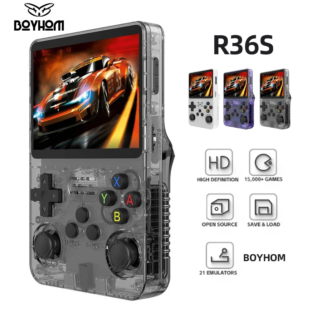 BOYHOM NEW R36S Retro Video Game Console Linux System 3.5 Inch IPS Screen Portable Pocket Player 64GB 128G Games best Kids gifts