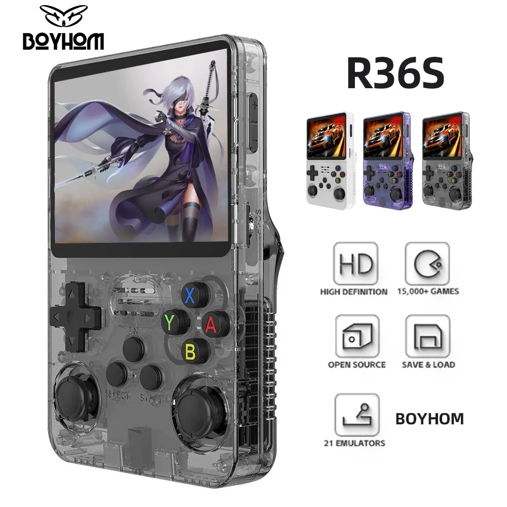 BOYHOM NEW R36S Retro Video Game Console Linux System 3.5 Inch IPS Screen Portable Pocket Player 64GB 128G Games best Kids gifts
